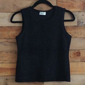Shiny Eyelash Knit Sleeveless Sweater Top Fuzzy Furry Black Petite Small Ninety